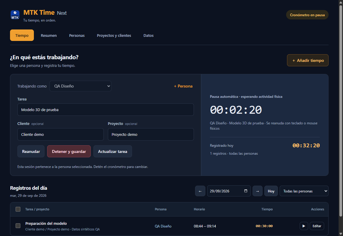 MTK Time Next showing a timer paused automatically after physical input inactivity