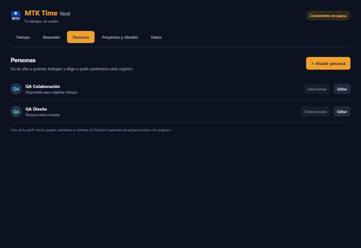 MTK Time Next people and session ownership screen