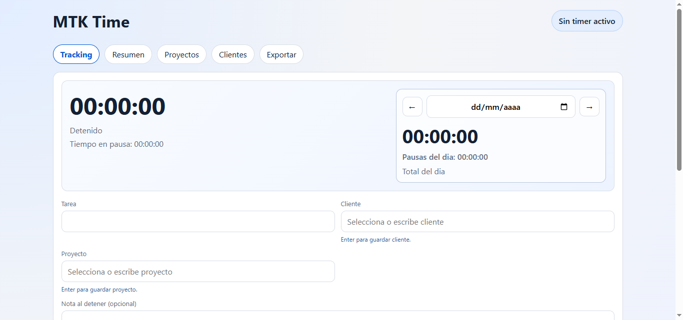 Pantalla Tracking de MTK Time